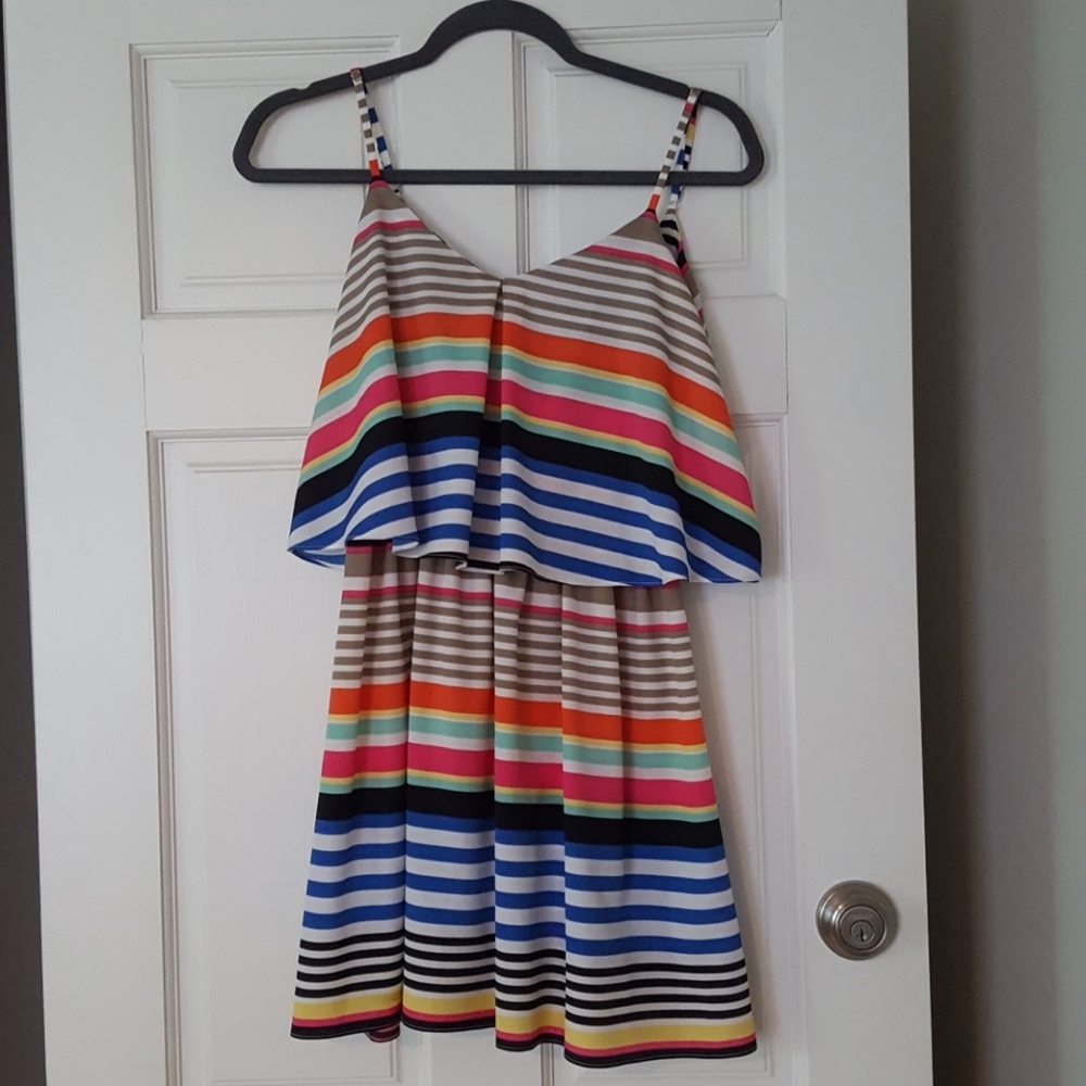 EUC Zoa New York Rainbow Striped Mini Dress Sz XS